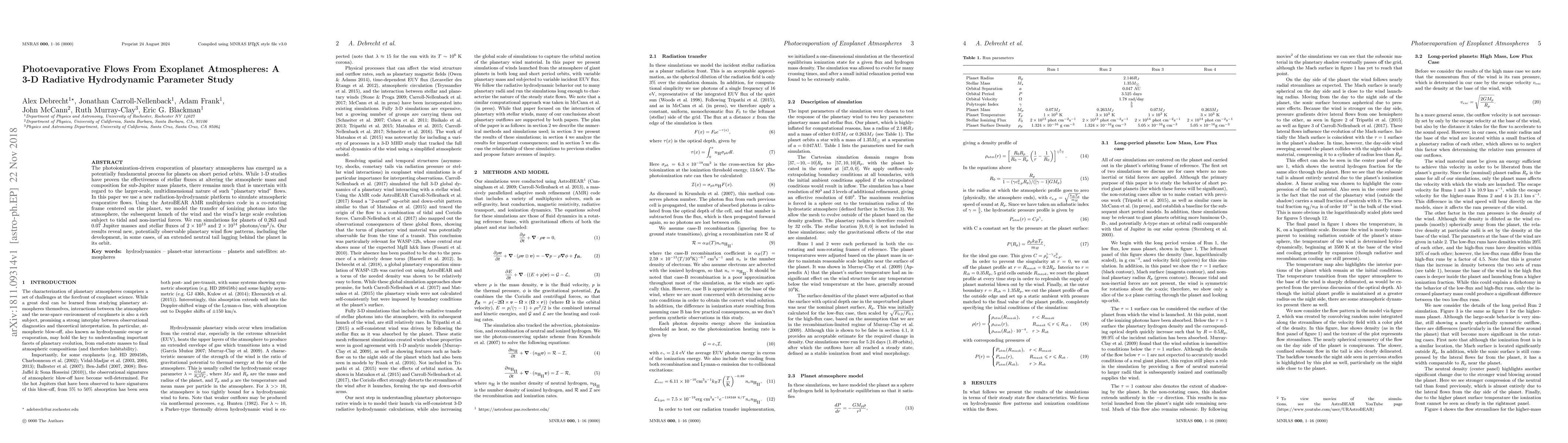 Thumbnail for Photoevaporative Flows From Exoplanet Atmospheres: A 3-D Radiative
  Hydrodynamic Parameter Study