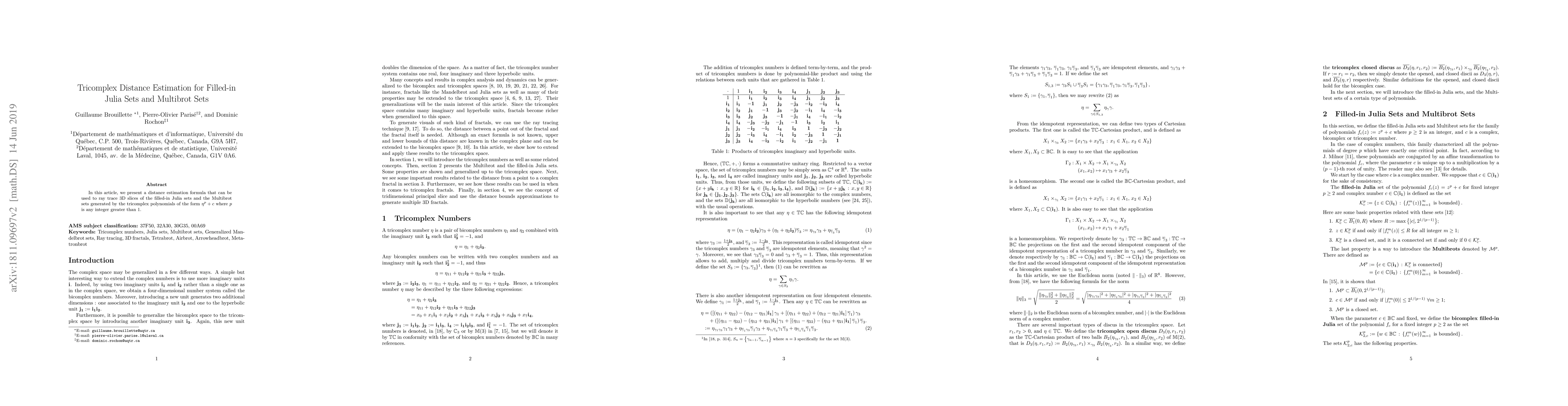 Thumbnail for Tricomplex Distance Estimation for Filled-in Julia Sets and Multibrot
  Sets