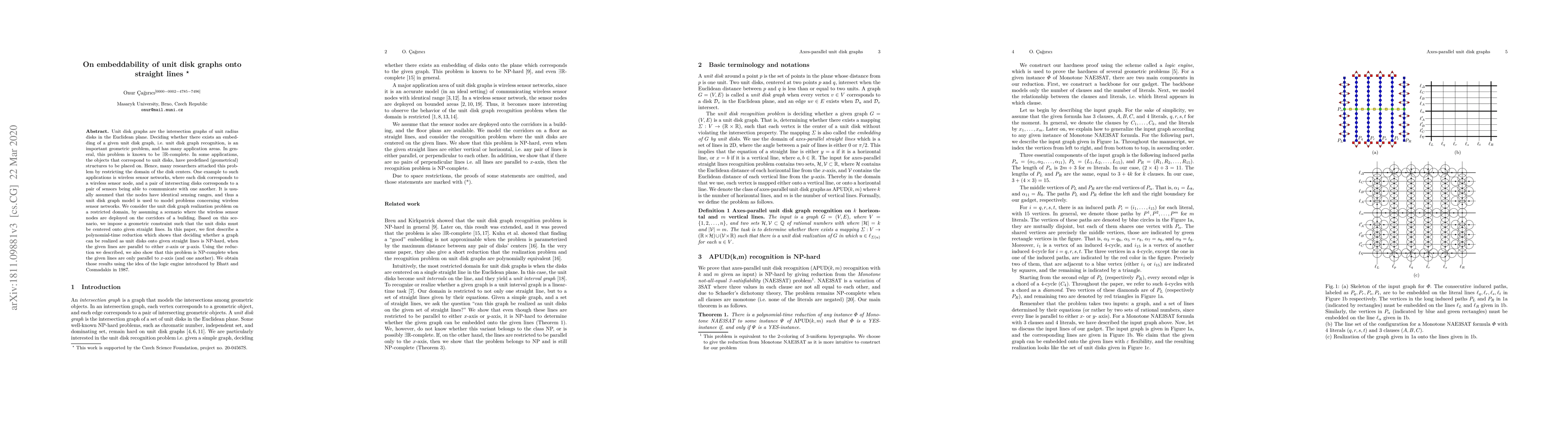 Thumbnail for On embeddability of unit disk graphs onto straight lines