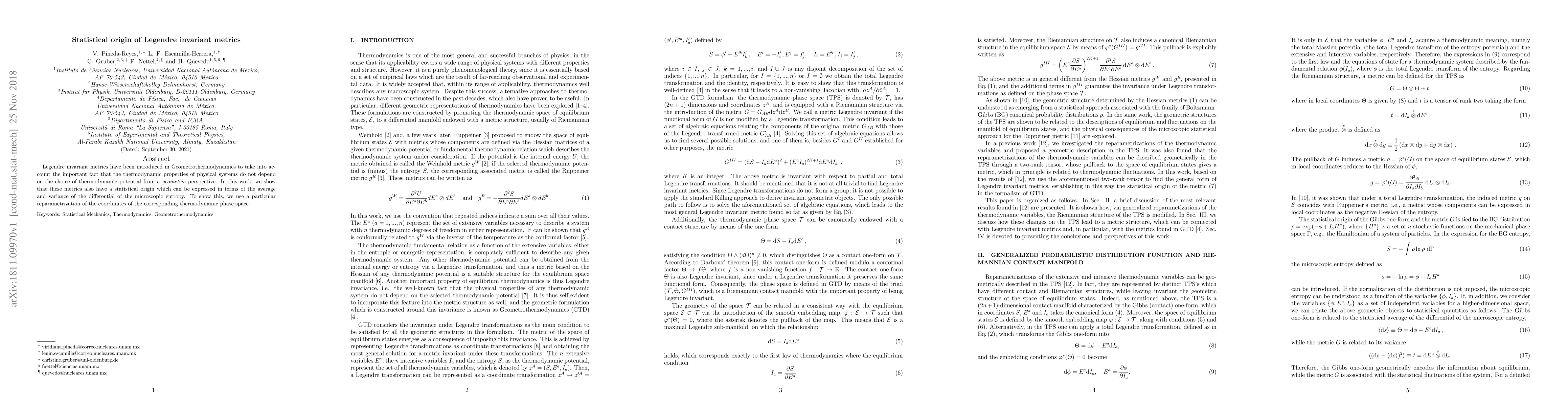 Thumbnail for Statistical origin of Legendre invariant metrics