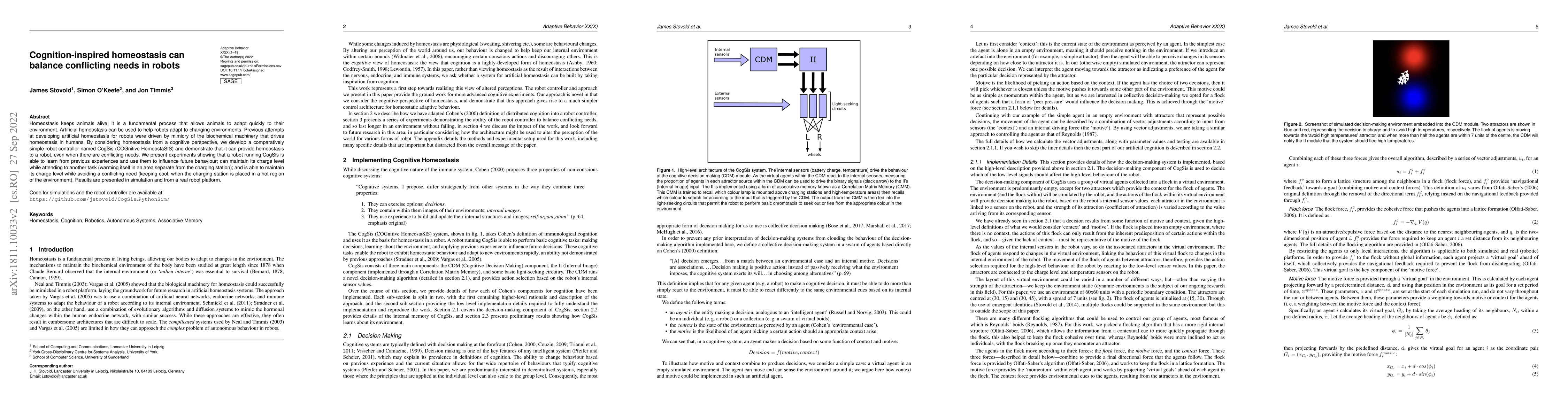 Thumbnail for Cognition-inspired homeostasis can balance conflicting needs in robots