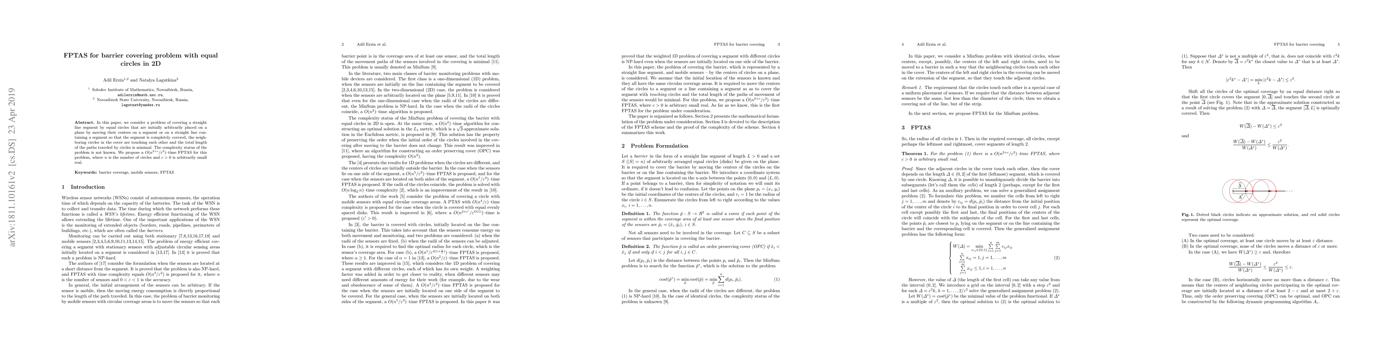 Thumbnail for FPTAS for barrier covering problem with equal circles in 2D