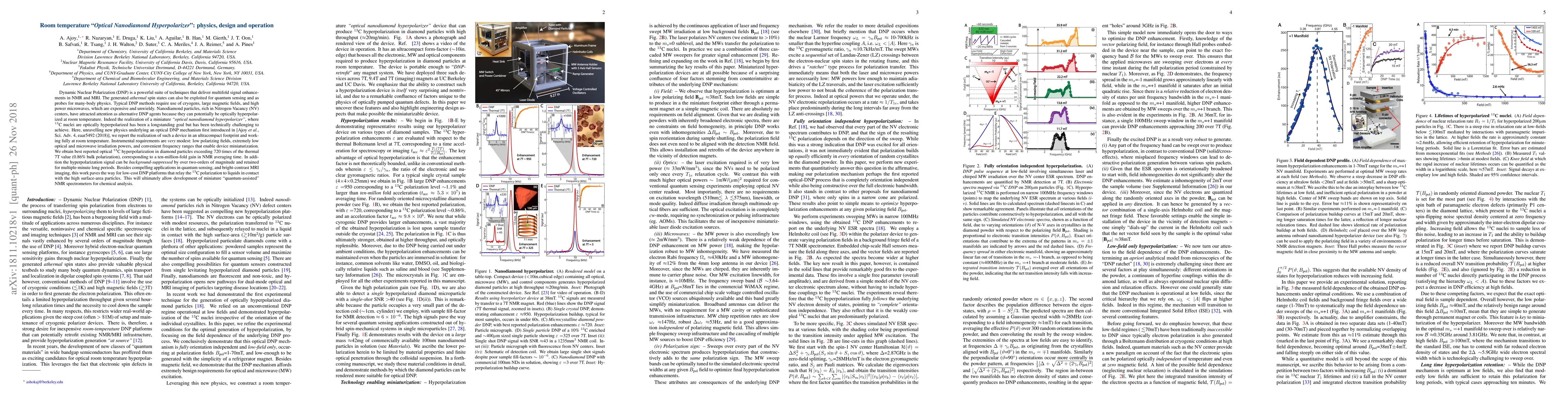 Thumbnail for Room temperature "Optical Nanodiamond Hyperpolarizer": physics, design
  and operation