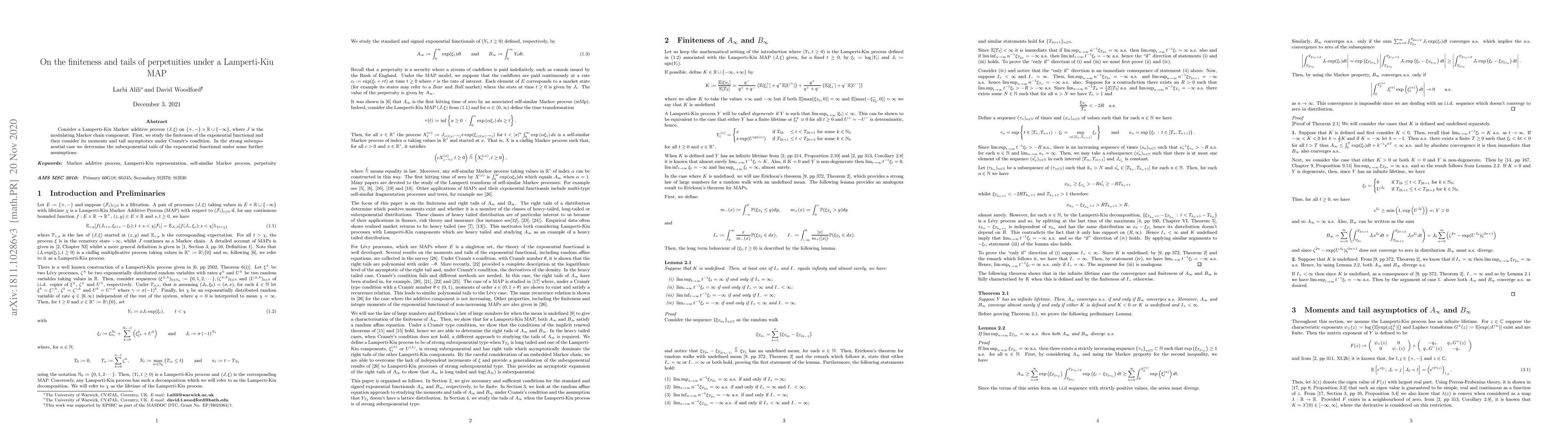 Thumbnail for On finiteness and tails of perpetuities under a Lamperti-Kiu MAP