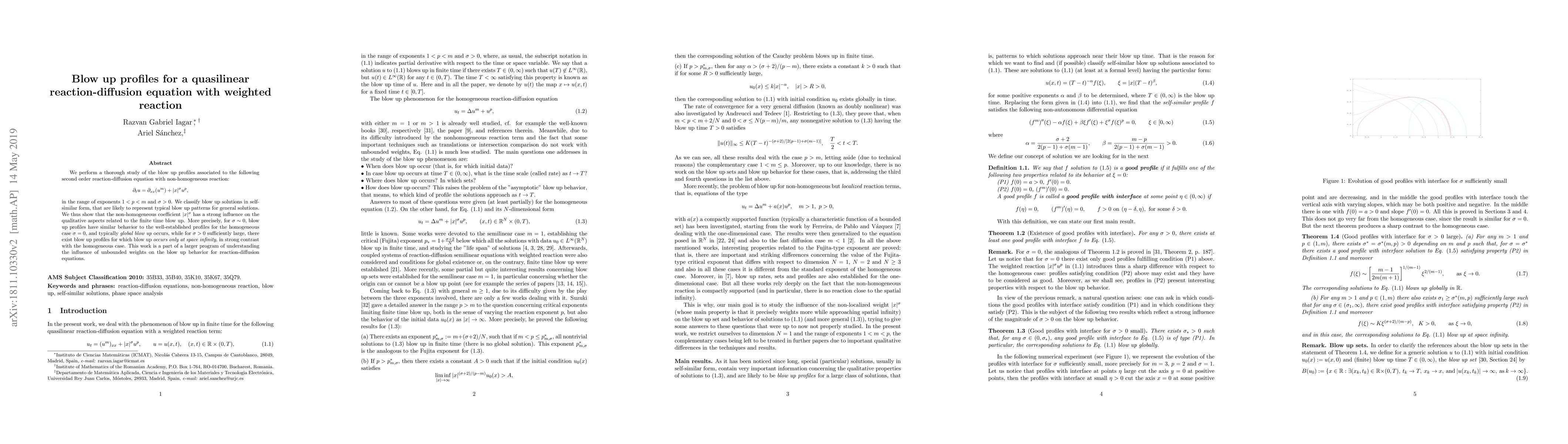 Thumbnail for Blow up profiles for a quasilinear reaction-diffusion equation with
  weighted reaction