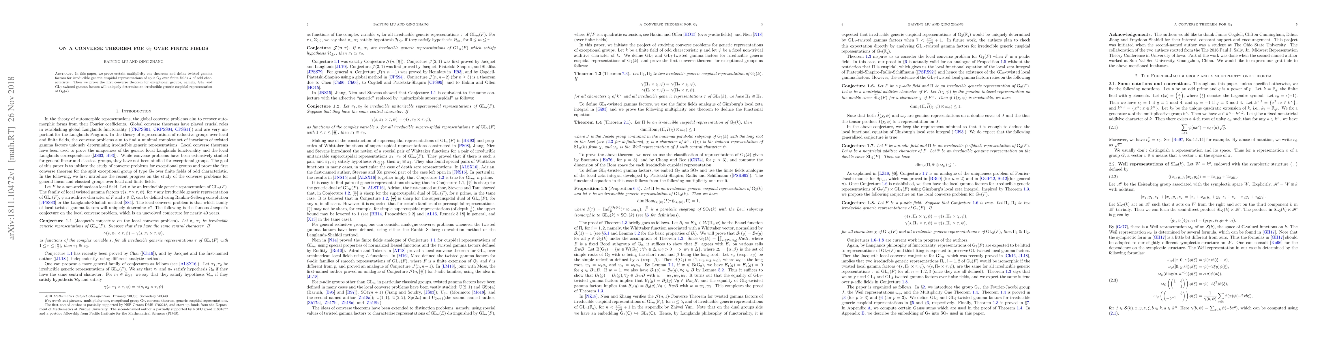 Thumbnail for On a converse theorem for $G_2$ over finite fields