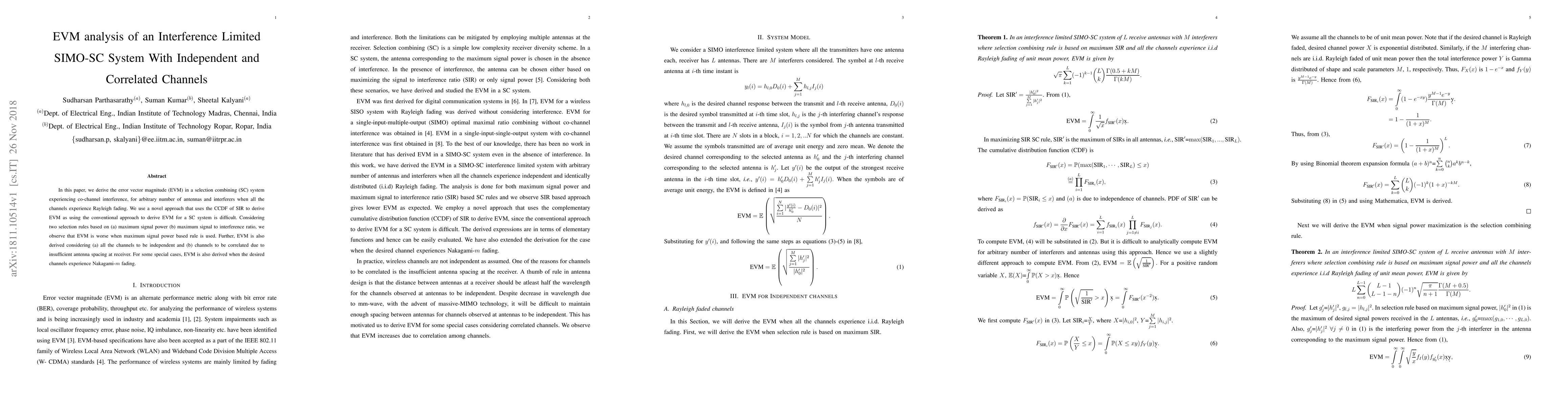 Thumbnail for EVM analysis of an Interference Limited SIMO-SC System With Independent
  and Correlated Channels