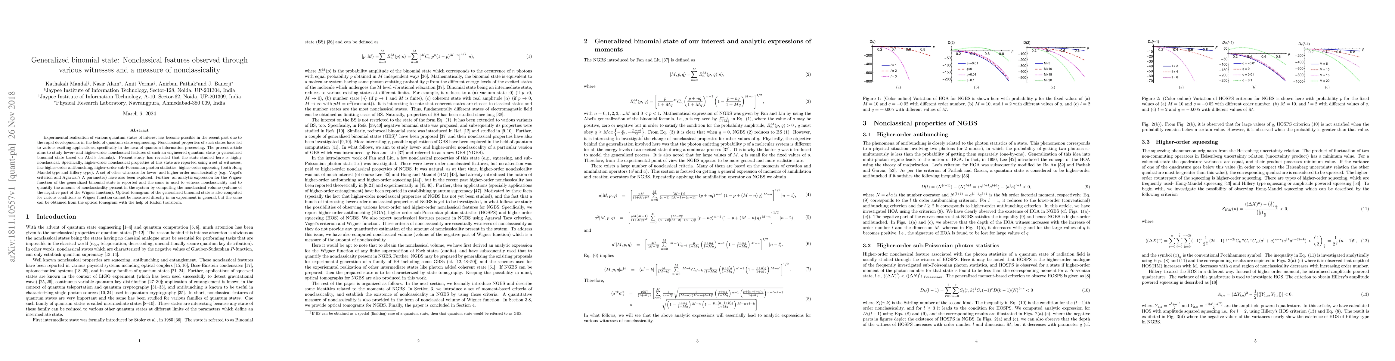 Thumbnail for Generalized binomial state: Nonclassical features observed through
  various witnesses and a measure of nonclassicality
