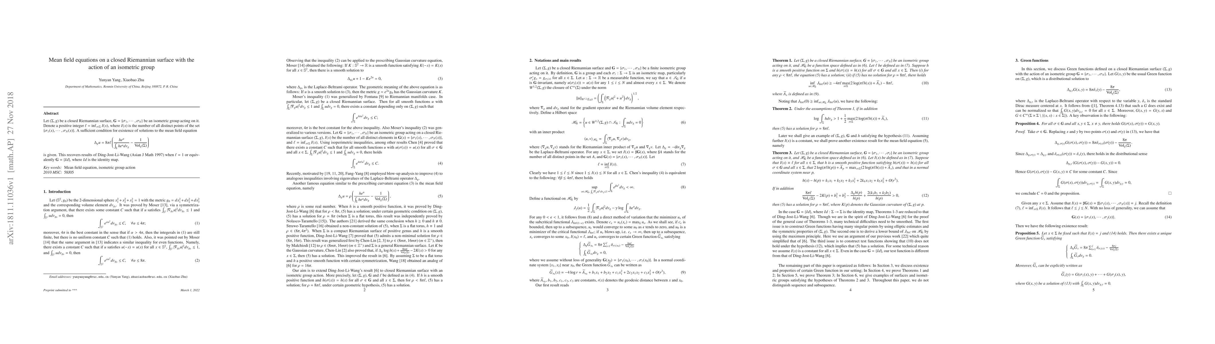 Thumbnail for Mean field equations on a closed Riemannian surface with the action of
  an isometric group