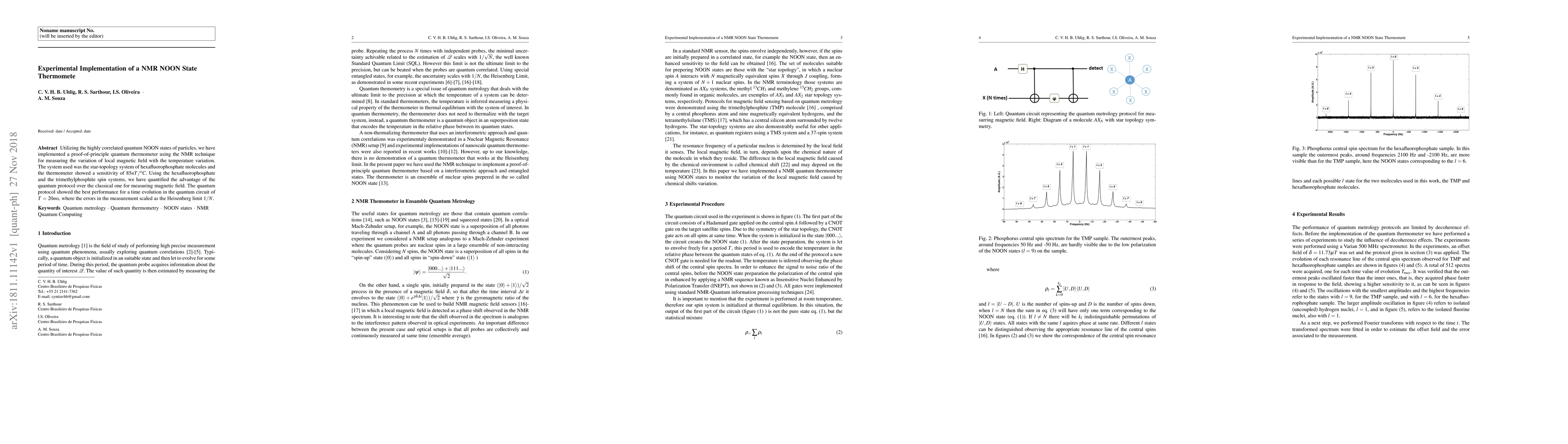 Thumbnail for Experimental Implementation of a NMR NOON State Thermomete