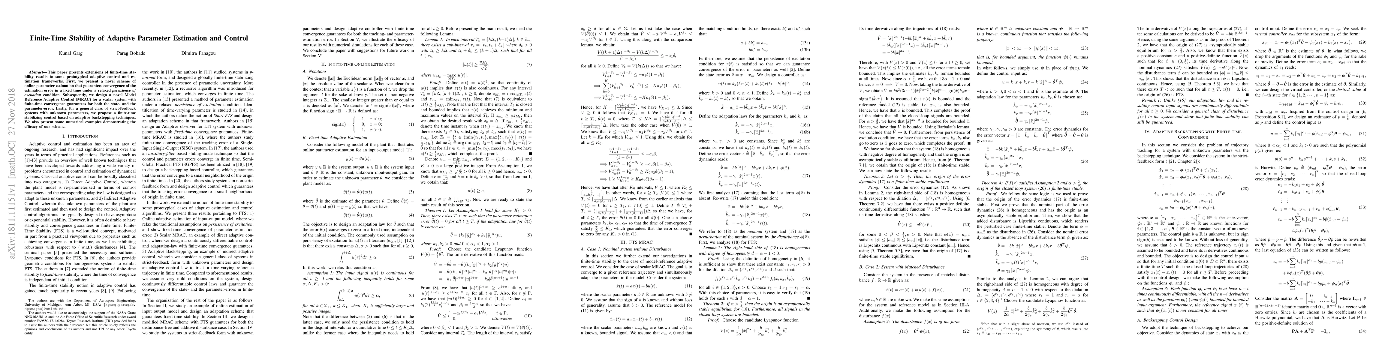 Thumbnail for Finite-Time Stability of Adaptive Parameter Estimation and Control