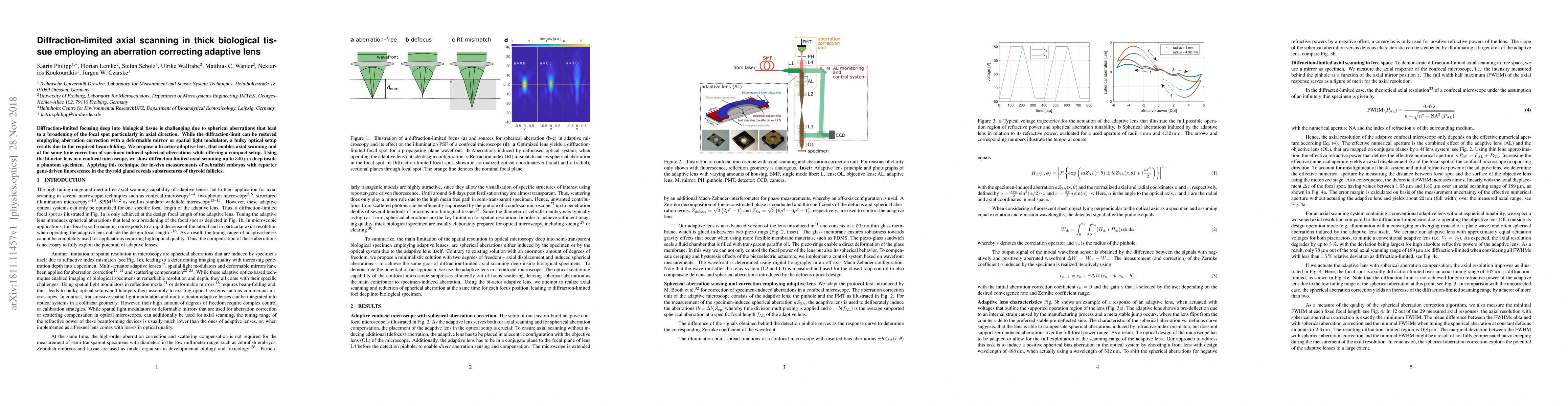 Thumbnail for Diffraction-limited axial scanning in thick biological tissue employing
  an aberration correcting adaptive lens