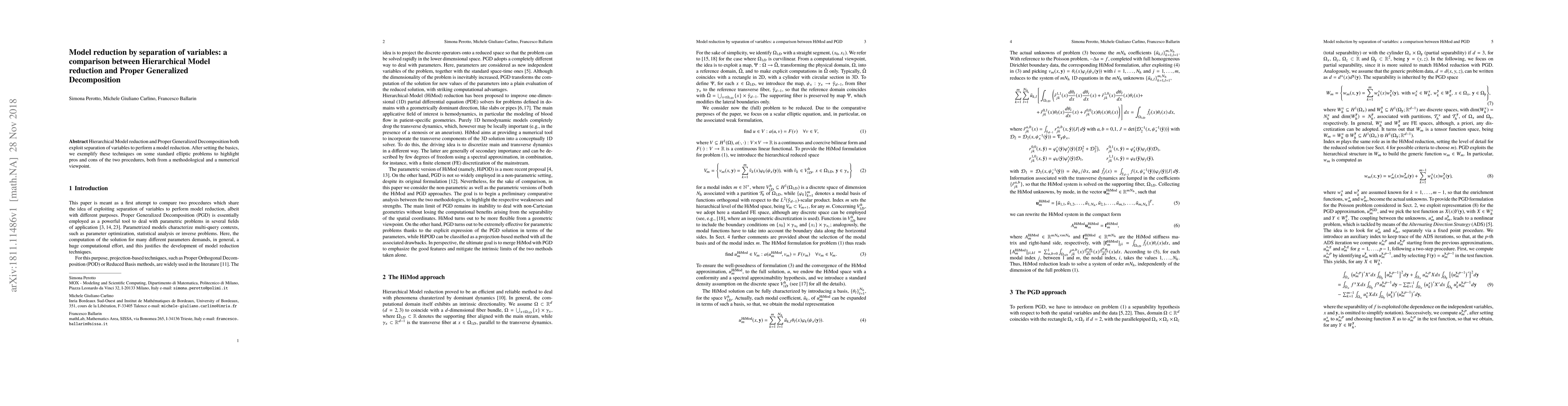 Thumbnail for Model reduction by separation of variables: a comparison between
  Hierarchical Model reduction and Proper Generalized Decomposition