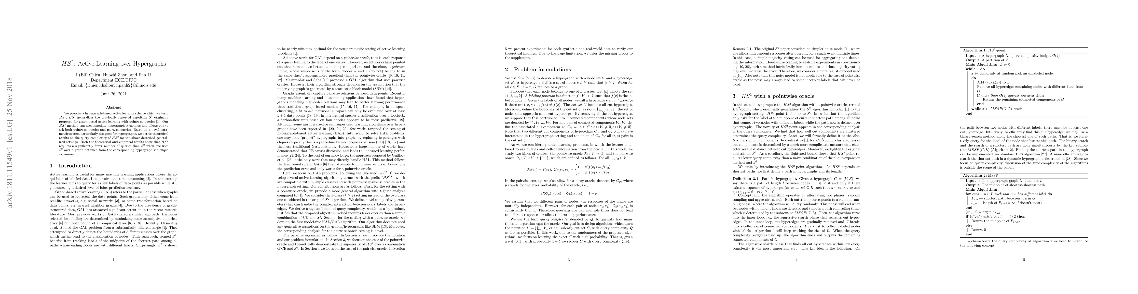 Thumbnail for $HS^2$: Active Learning over Hypergraphs