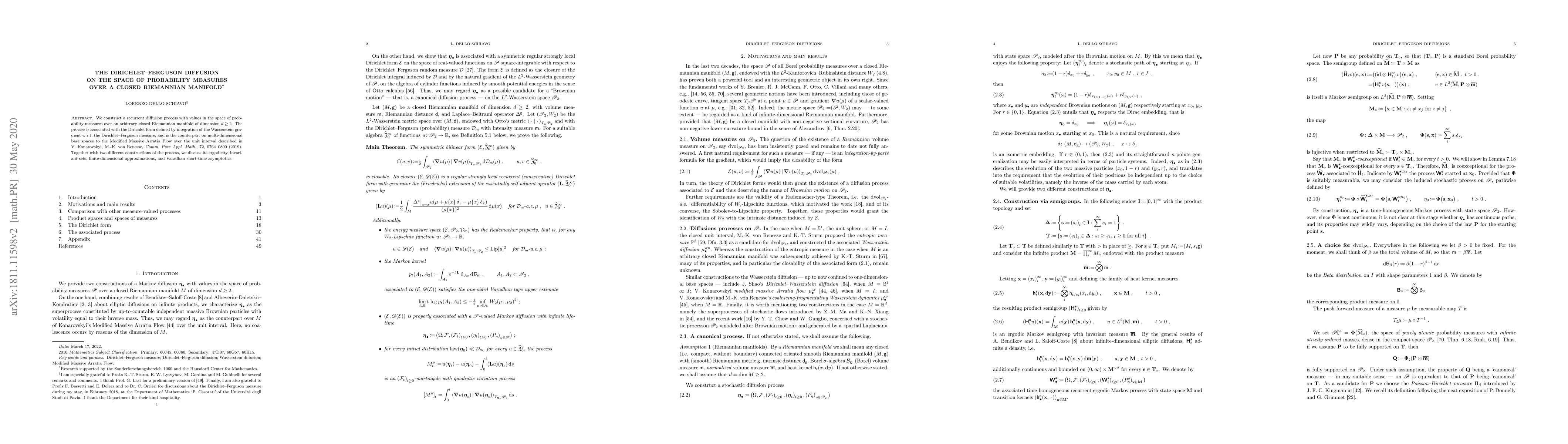 Thumbnail for The Dirichlet-Ferguson Diffusion on the Space of Probability Measures
  over a Closed Riemannian Manifold