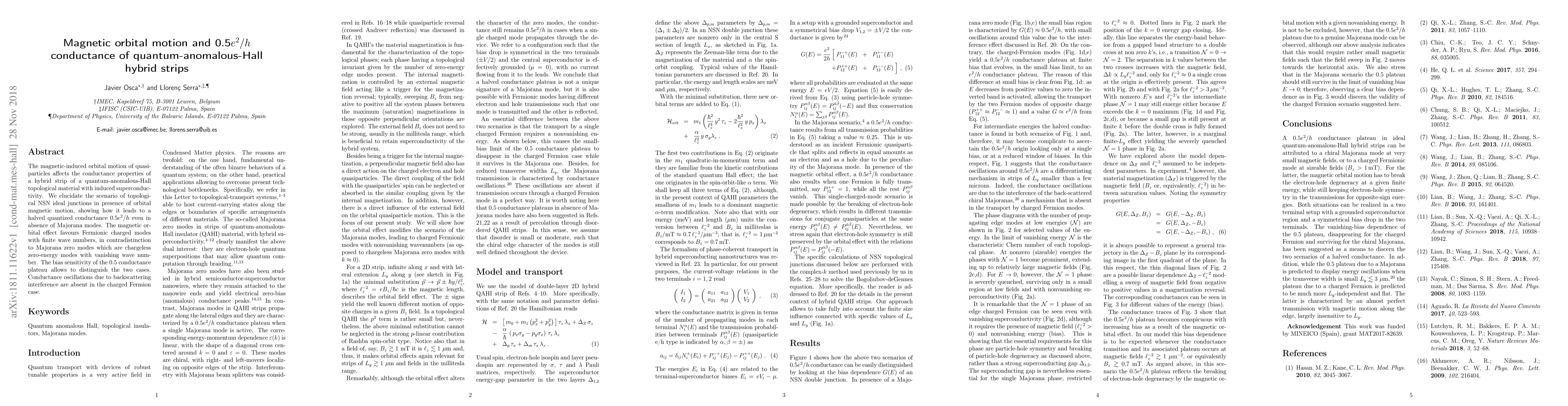 Thumbnail for Magnetic orbital motion and 0.5$e^2/h$ conductance of
  quantum-anomalous-Hall hybrid strips