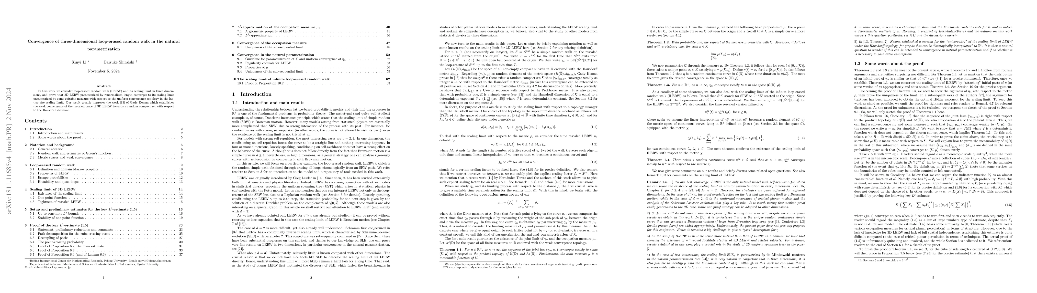Thumbnail for Convergence of three-dimensional loop-erased random walk in the natural
  parametrization