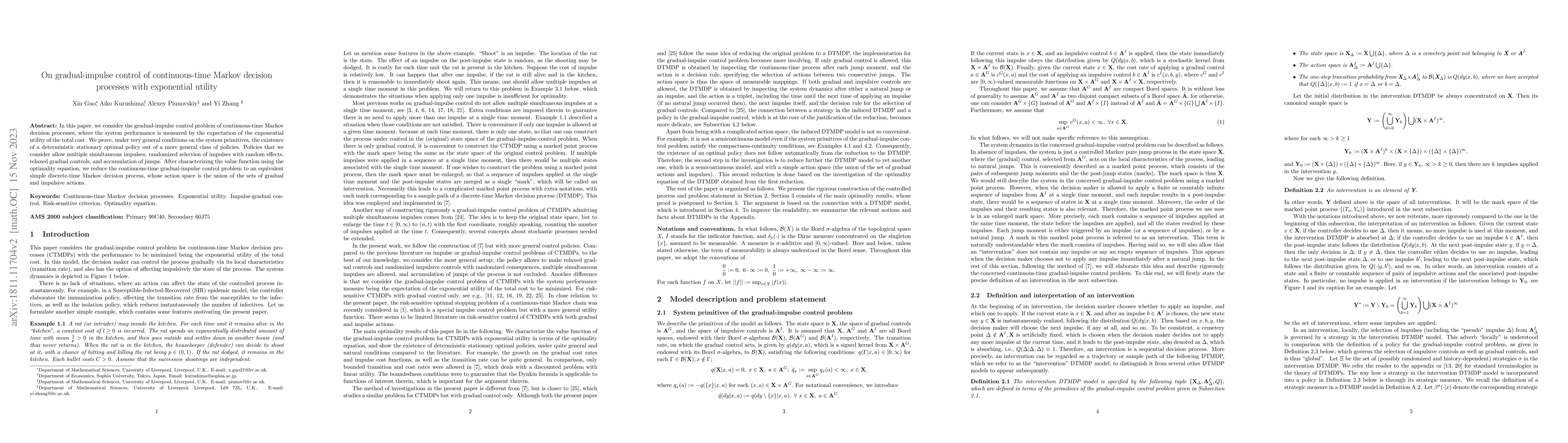 Thumbnail for On gradual-impulse control of continuous-time Markov decision processes
  with exponential utility