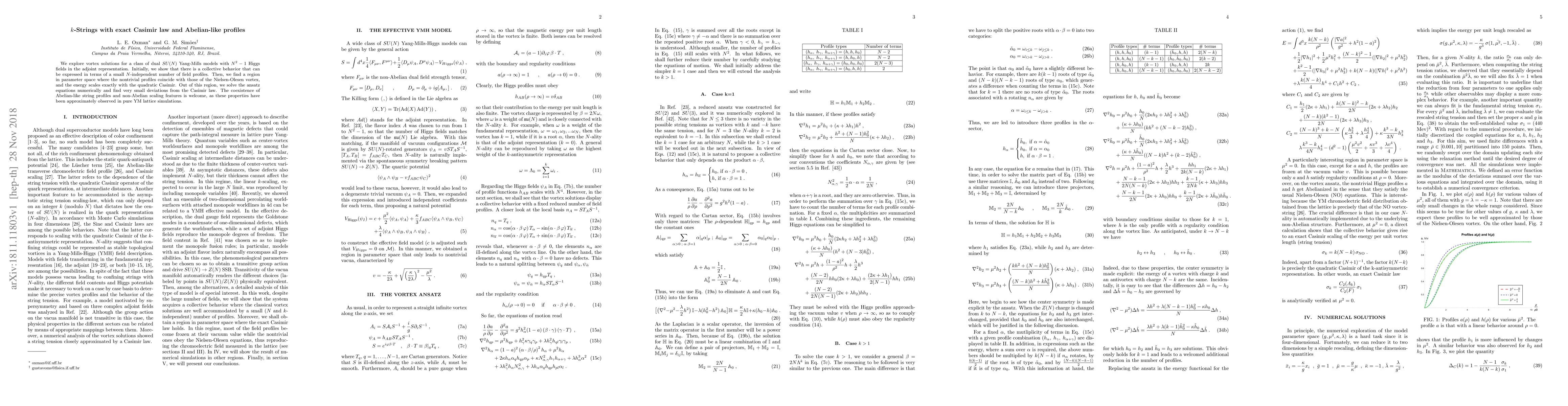 Thumbnail for $k$-Strings with exact Casimir law and Abelian-like profiles