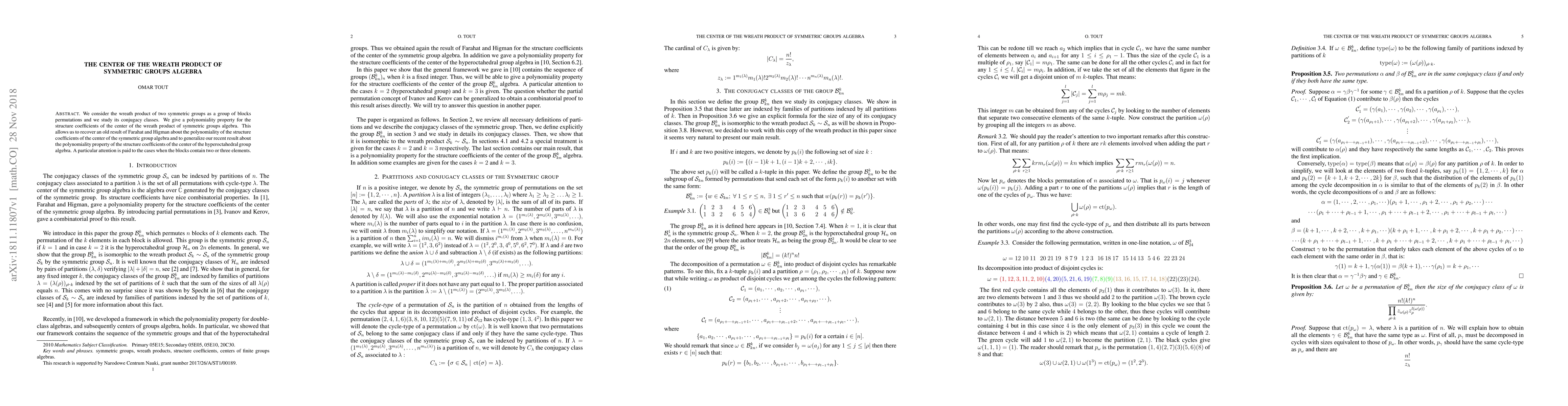 Thumbnail for The center of the wreath product of symmetric groups algebra