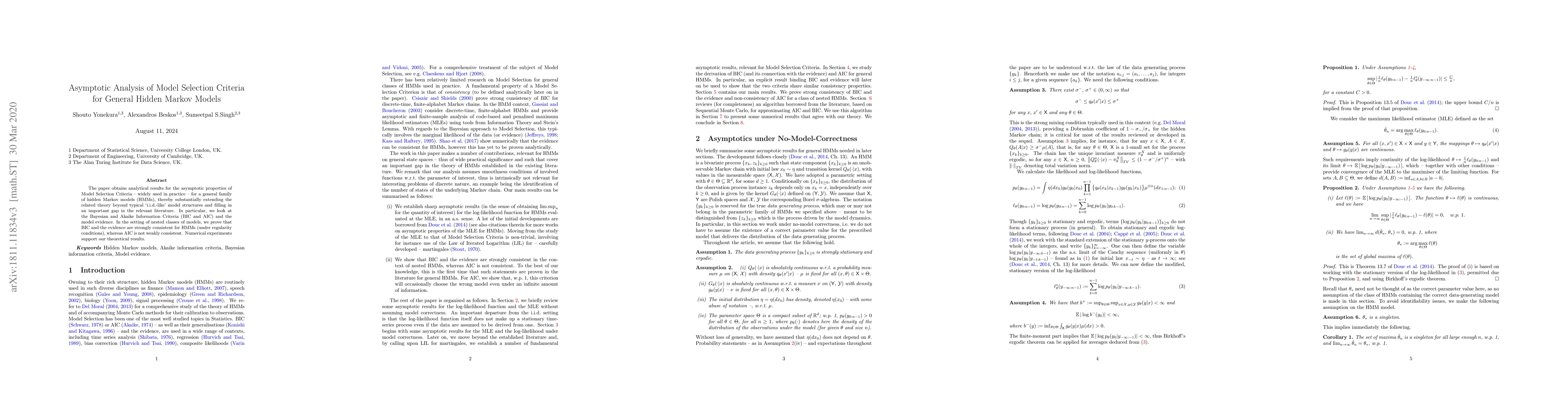 Thumbnail for Asymptotic Analysis of Model Selection Criteria for General Hidden
  Markov Models