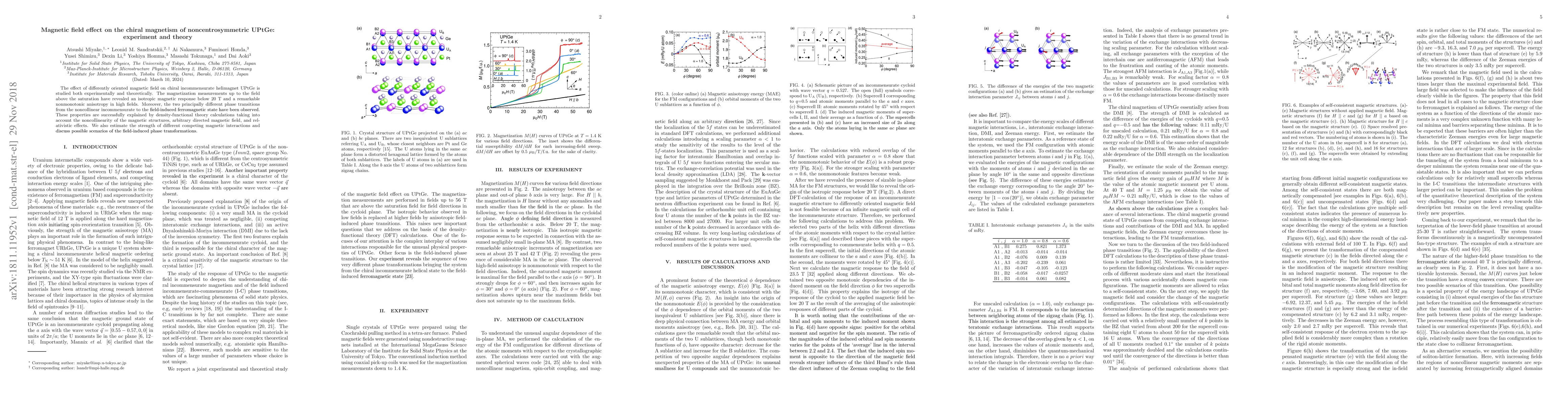 Thumbnail for Magnetic field effect on the chiral magnetism of noncentrosymmetric
  UPtGe: experiment and theory