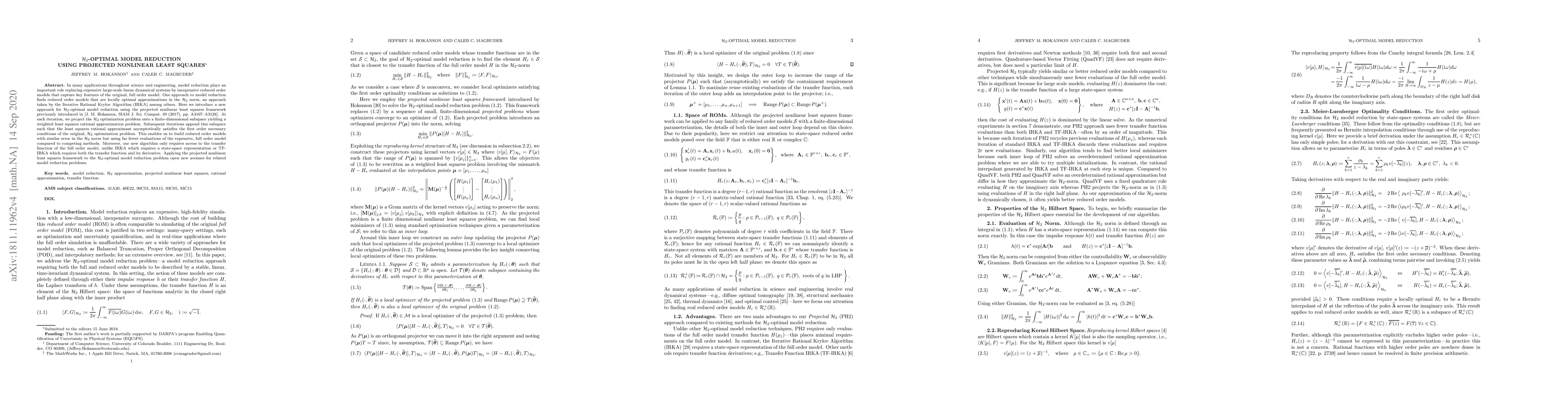 Thumbnail for $\mathcal{H}_2$-Optimal Model Reduction Using Projected Nonlinear Least
  Squares