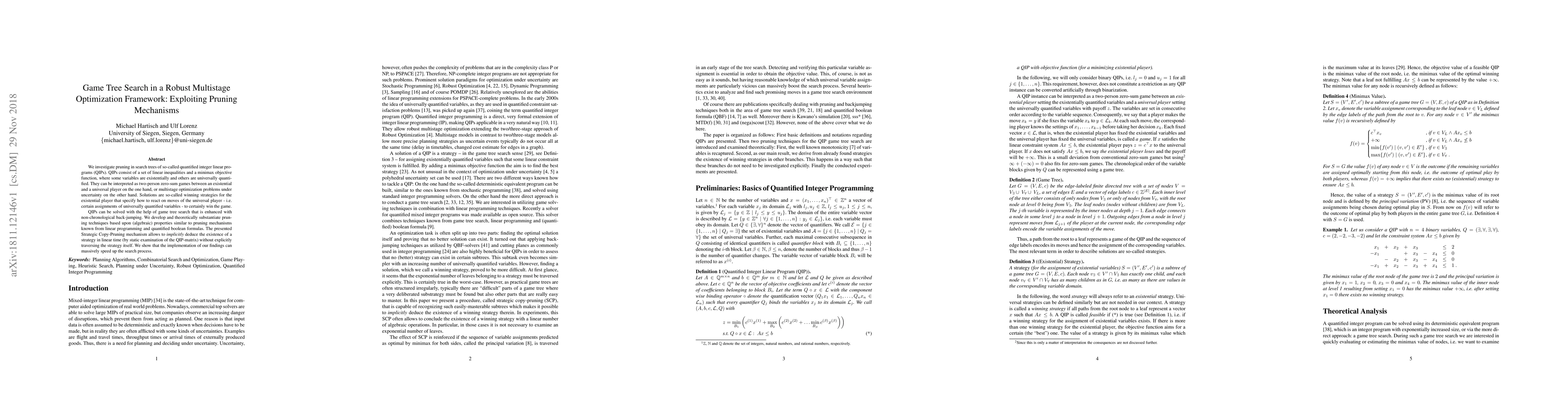 Thumbnail for Game Tree Search in a Robust Multistage Optimization Framework:
  Exploiting Pruning Mechanisms