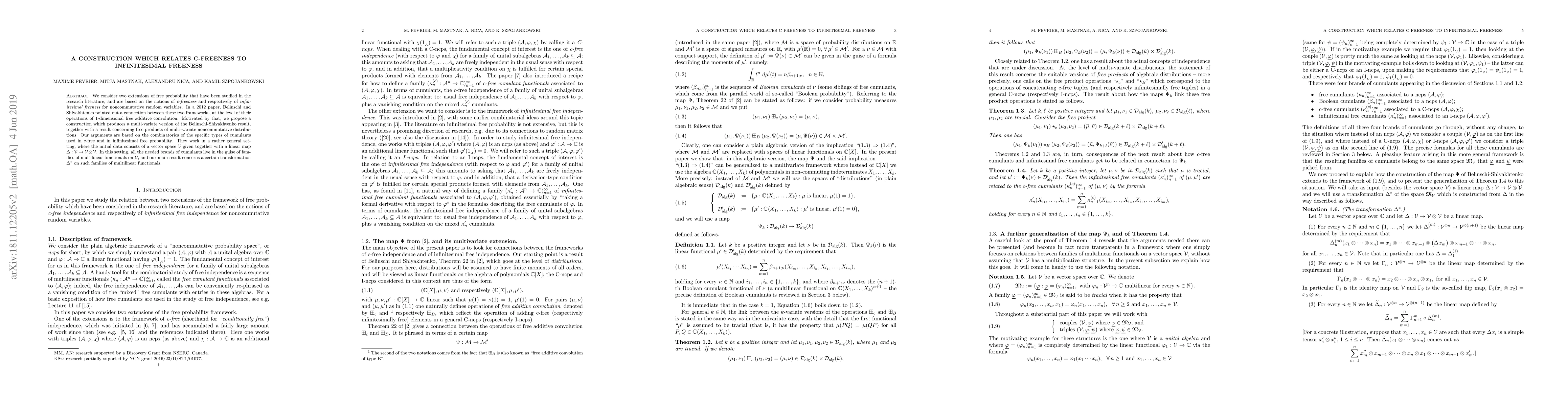 Thumbnail for A construction which relates c-freeness to infinitesimal freeness