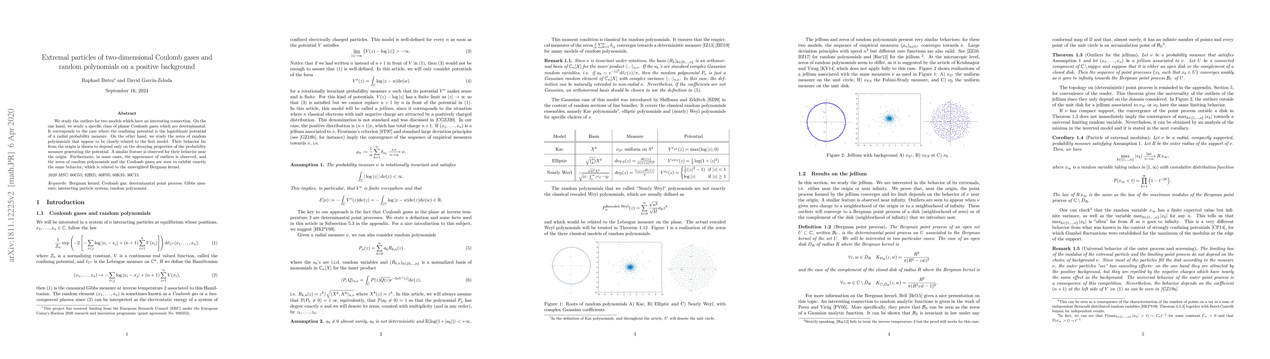 Thumbnail for Extremal particles of two-dimensional Coulomb gases and random
  polynomials on a positive background