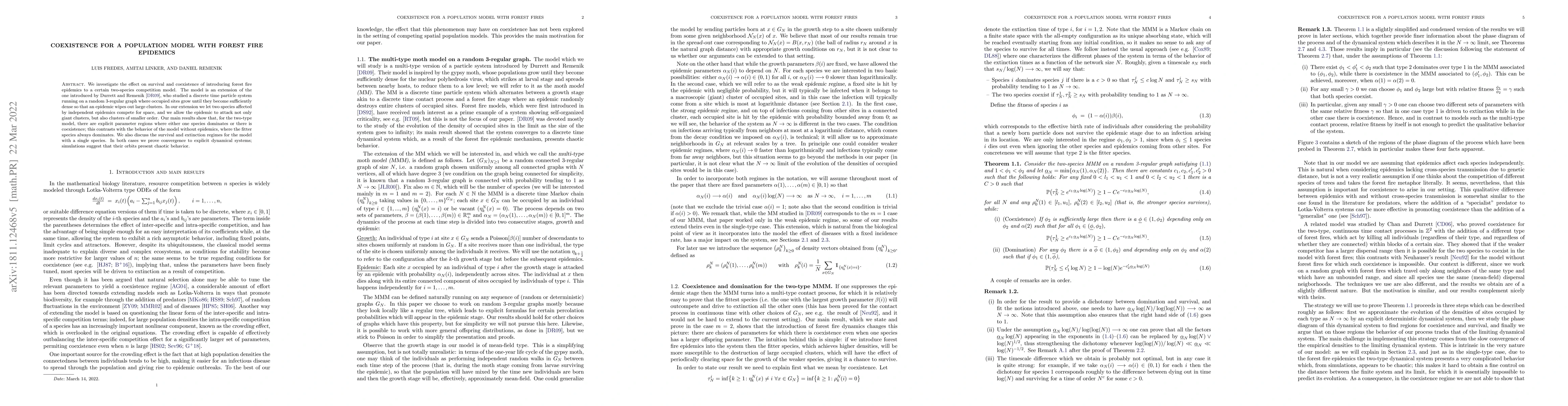 Thumbnail for Coexistence for a population model with forest fire epidemics