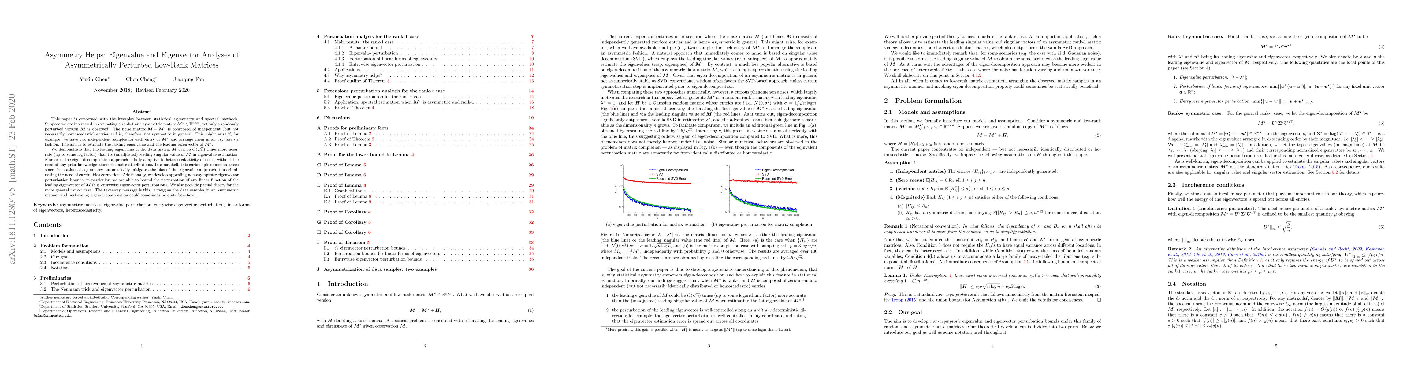 Thumbnail for Asymmetry Helps: Eigenvalue and Eigenvector Analyses of Asymmetrically
  Perturbed Low-Rank Matrices