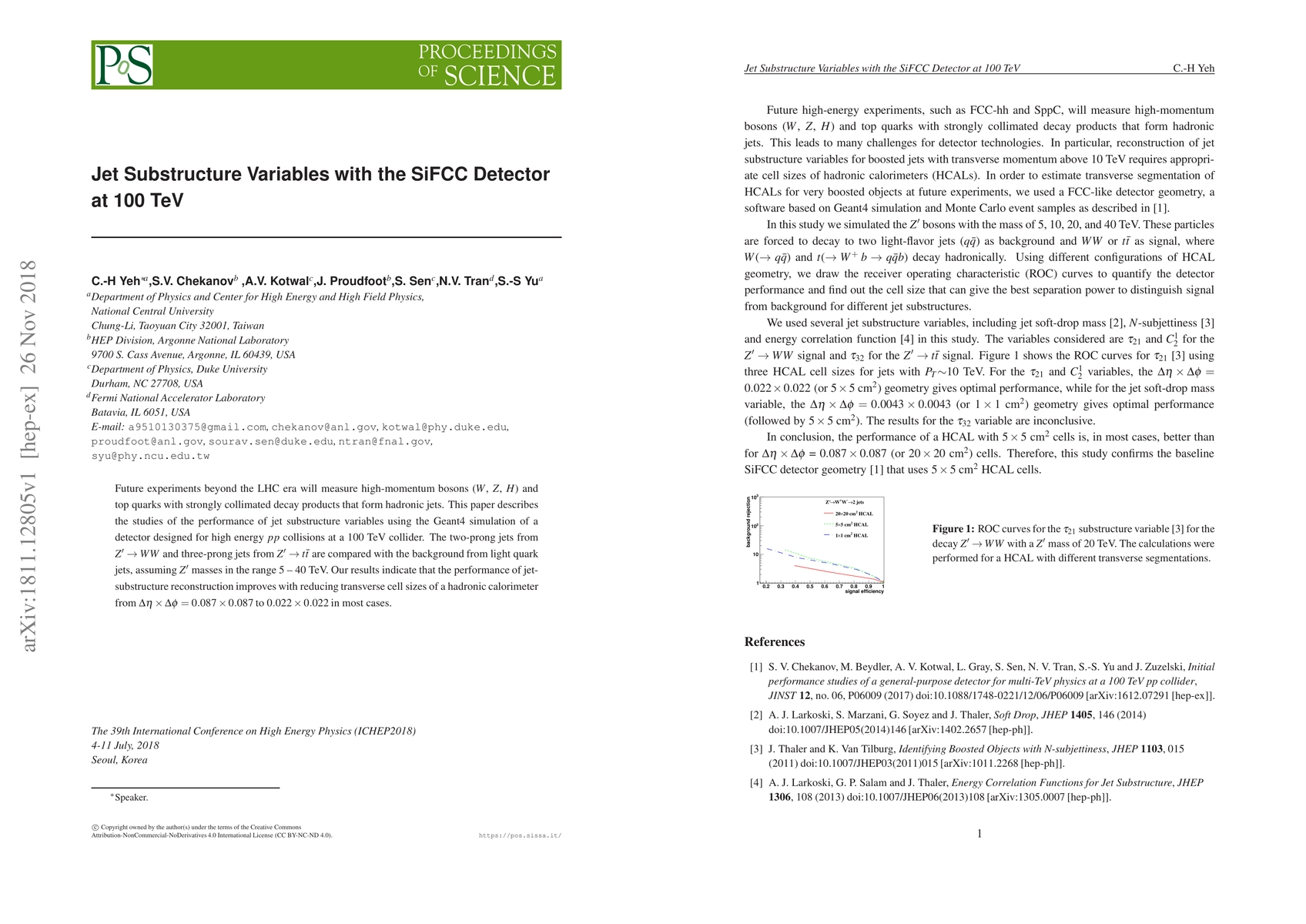 Thumbnail for Jet Substructure Variables with the SiFCC Detector at 100 TeV