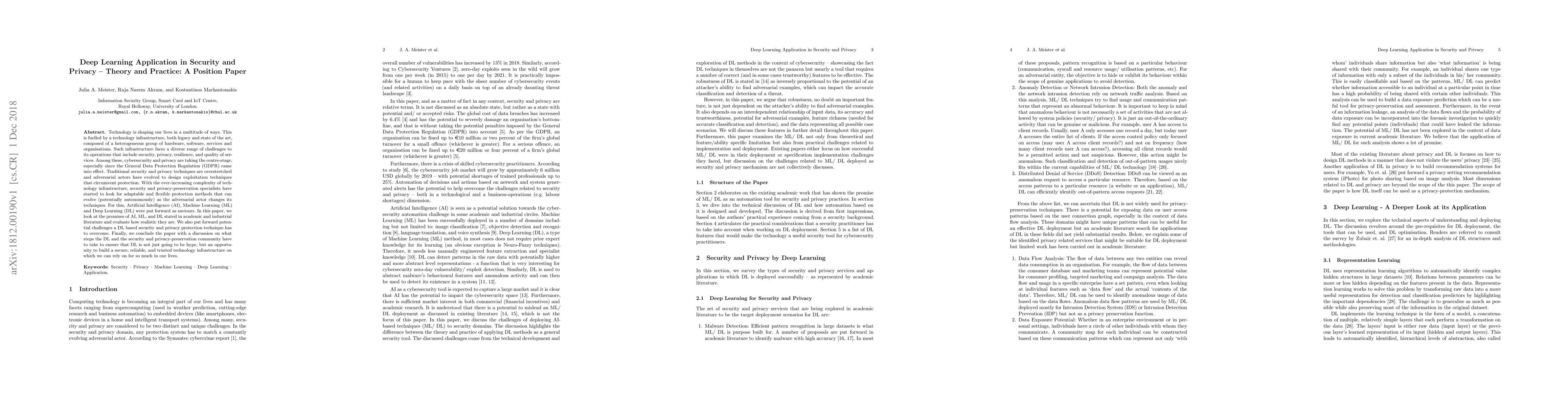 Thumbnail for Deep Learning Application in Security and Privacy -- Theory and
  Practice: A Position Paper