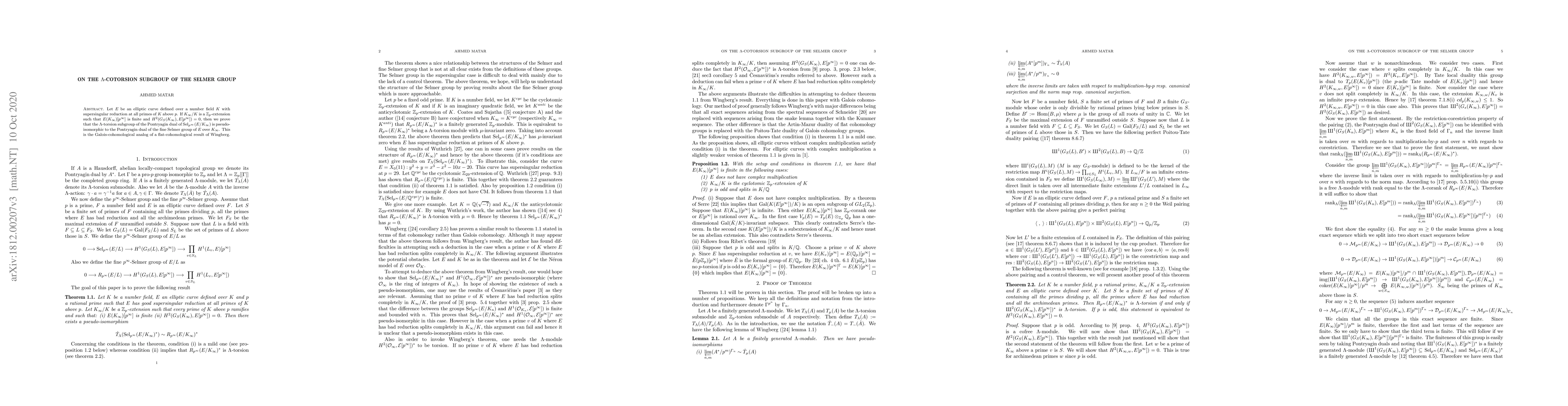 Thumbnail for On the Lambda-cotorsion subgroup of the Selmer group