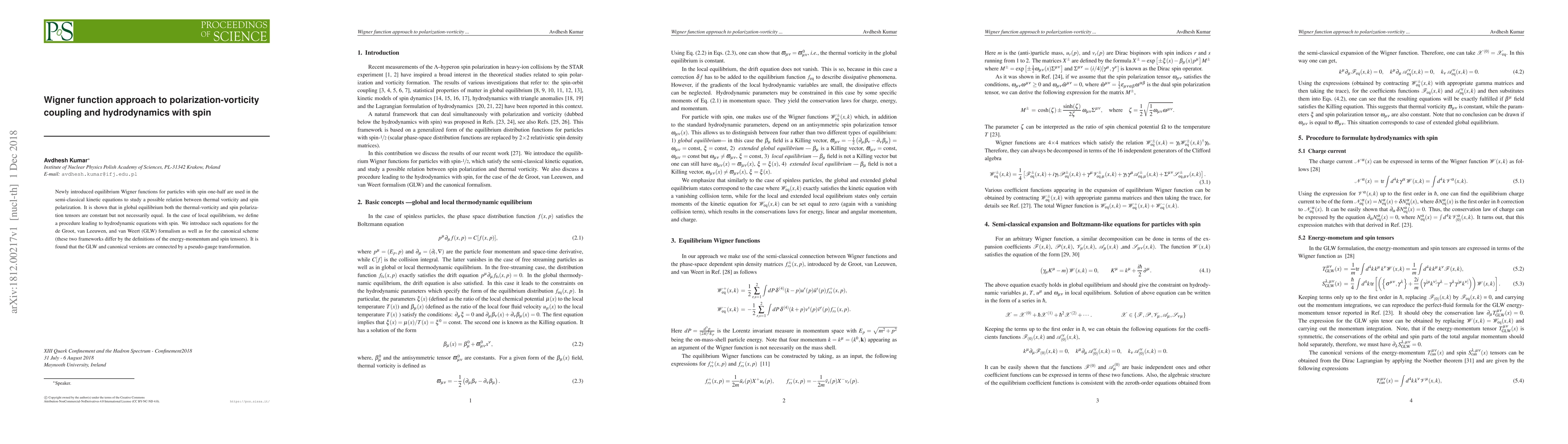 Thumbnail for Wigner function approach to polarization-vorticity coupling and
  hydrodynamics with spin