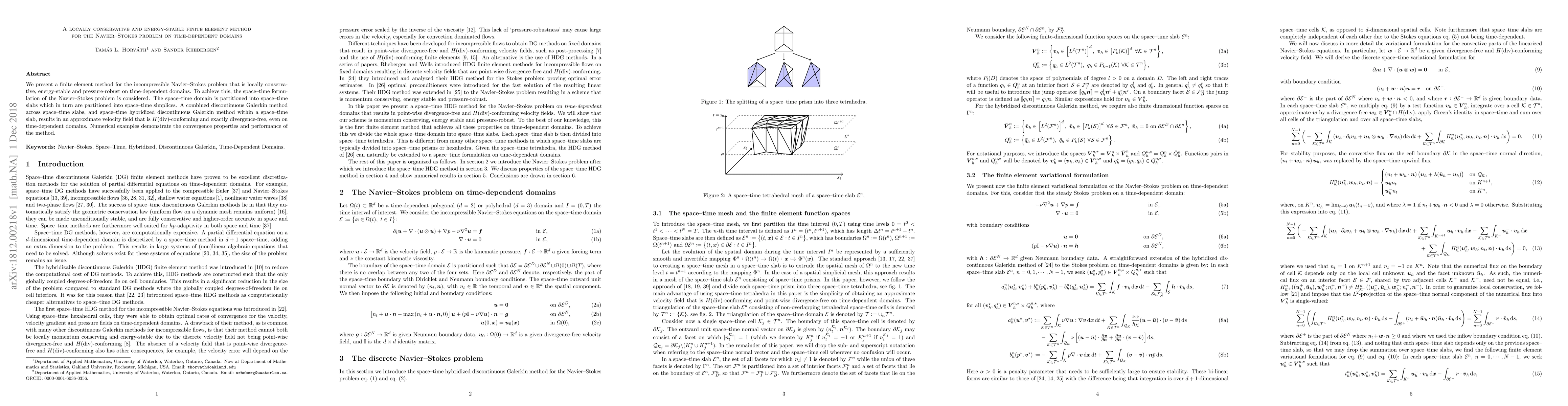 Thumbnail for A locally conservative and energy-stable finite element for the
  Navier--Stokes problem on time-dependent domains