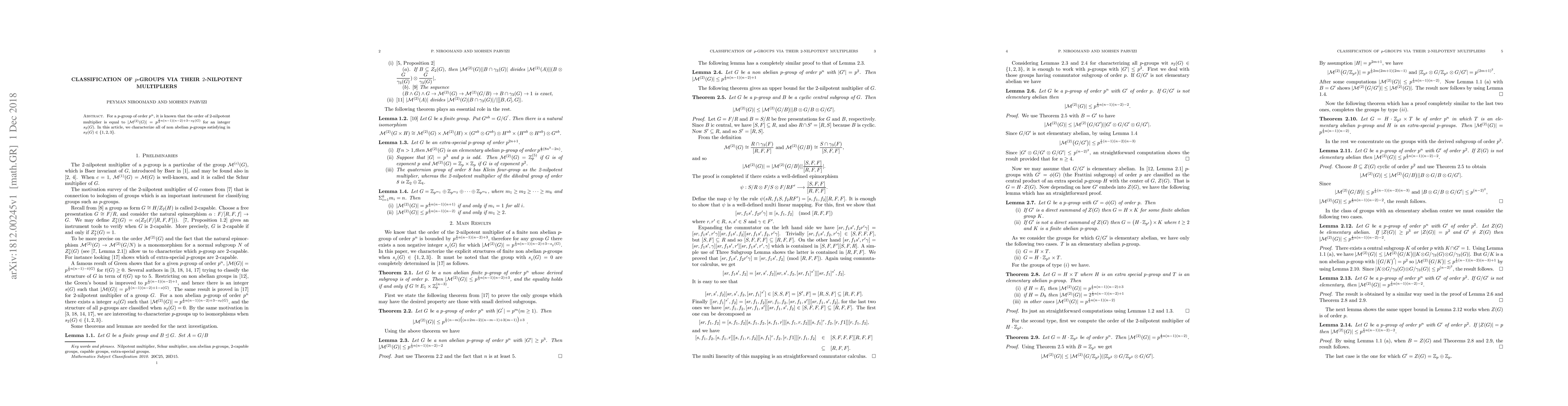 Thumbnail for Classification of $p$-groups via their $2$-nilpotent multipliers