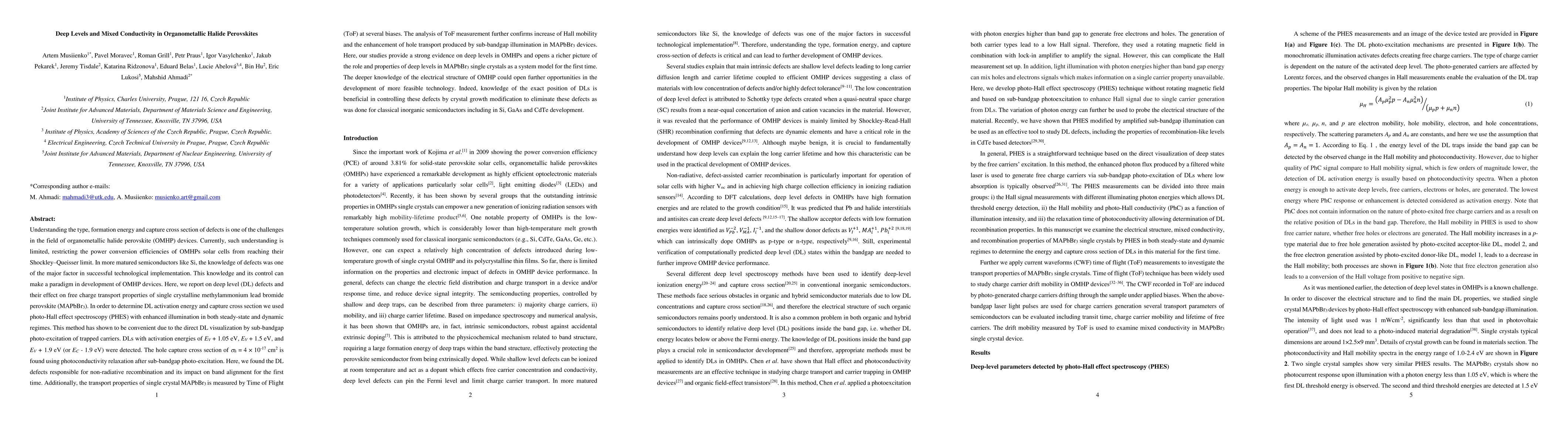 Thumbnail for Deep Levels and Mixed Conductivity in Organometallic Halide Perovskites