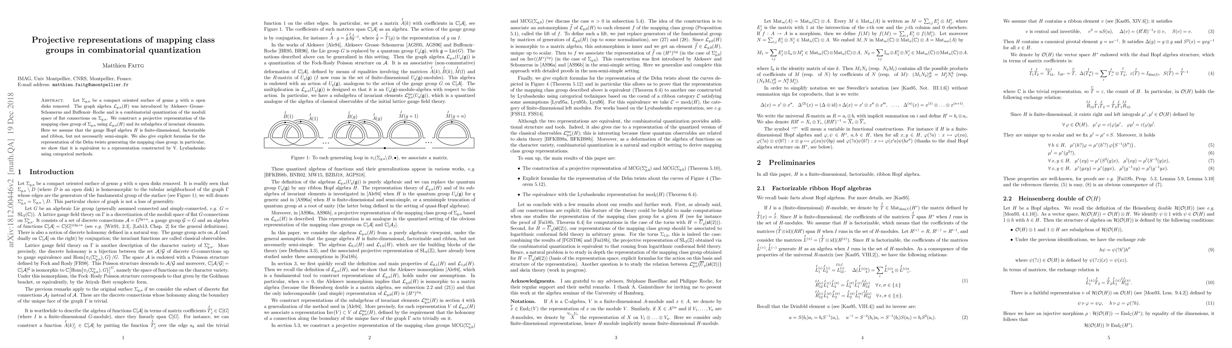 Thumbnail for Projective representations of mapping class groups in combinatorial
  quantization