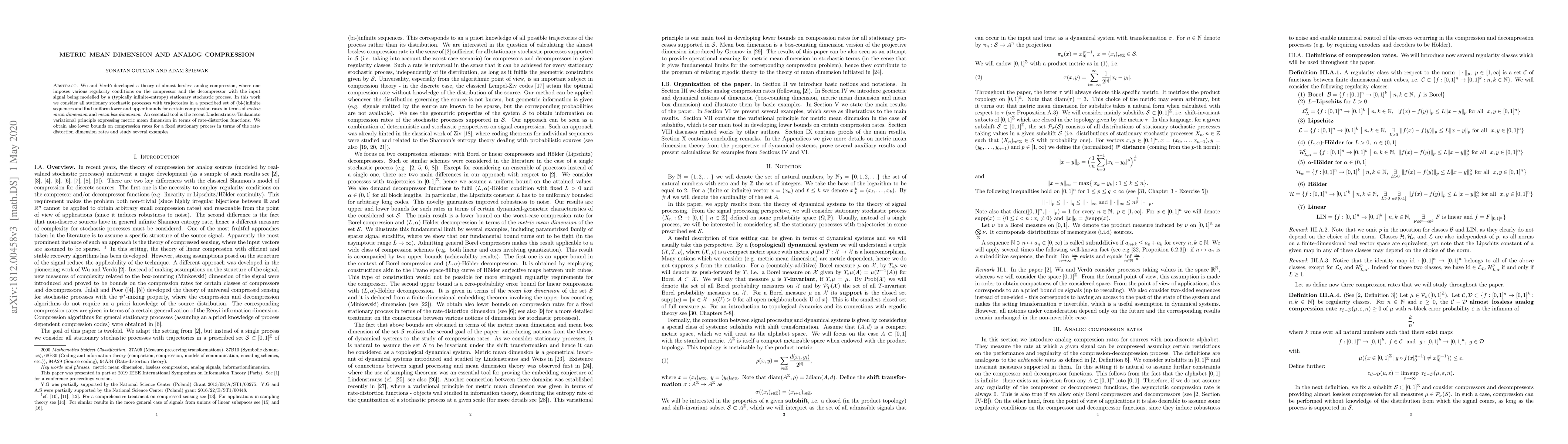 Thumbnail for Metric mean dimension and analog compression