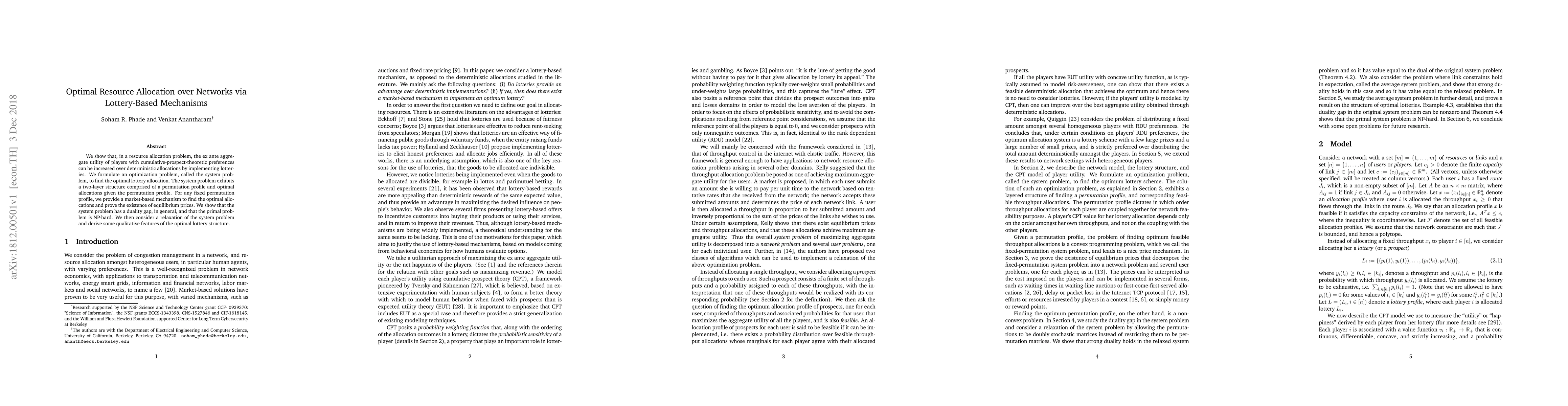Thumbnail for Optimal Resource Allocation over Networks via Lottery-Based Mechanisms