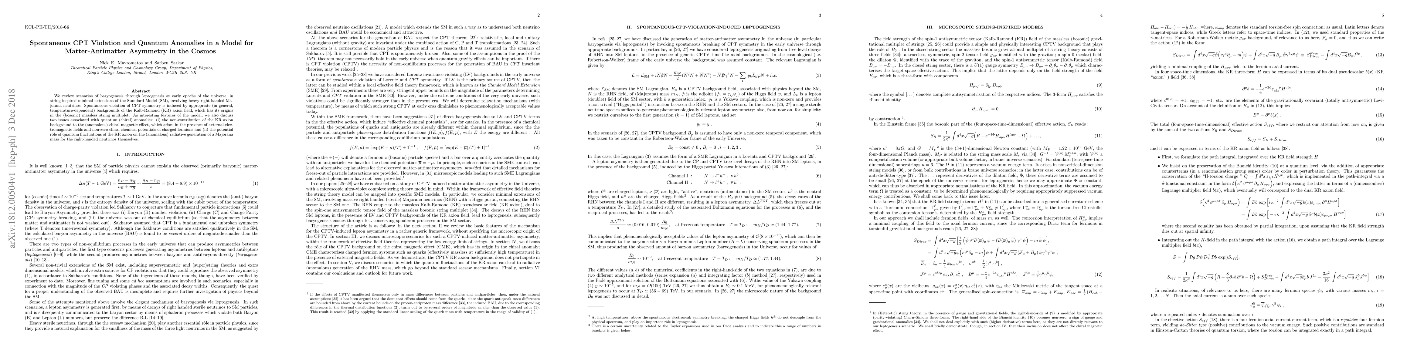 Thumbnail for Spontaneous CPT Violation and Quantum Anomalies in a Model for
  Matter-Antimatter Asymmetry in the Cosmos