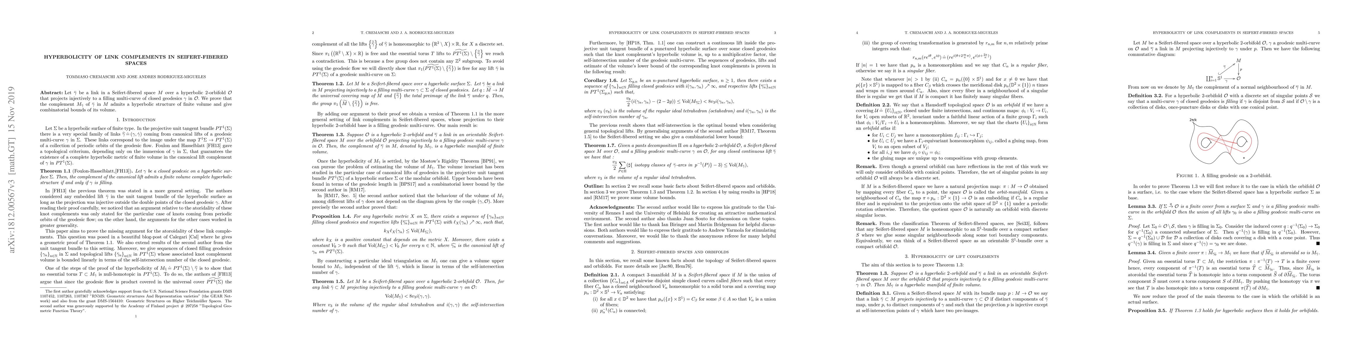 Thumbnail for Hyperbolicity of links complements in Seifert fibered spaces