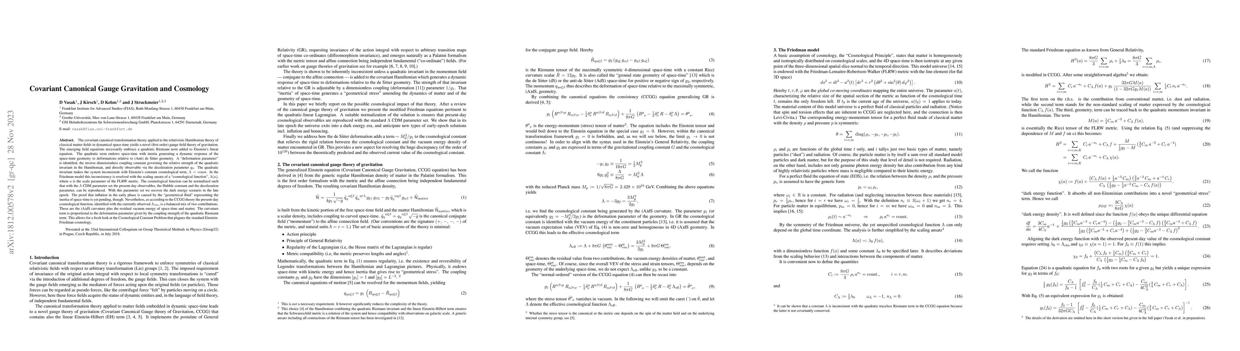 Thumbnail for Covariant Canonical Gauge Gravitation and Cosmology
