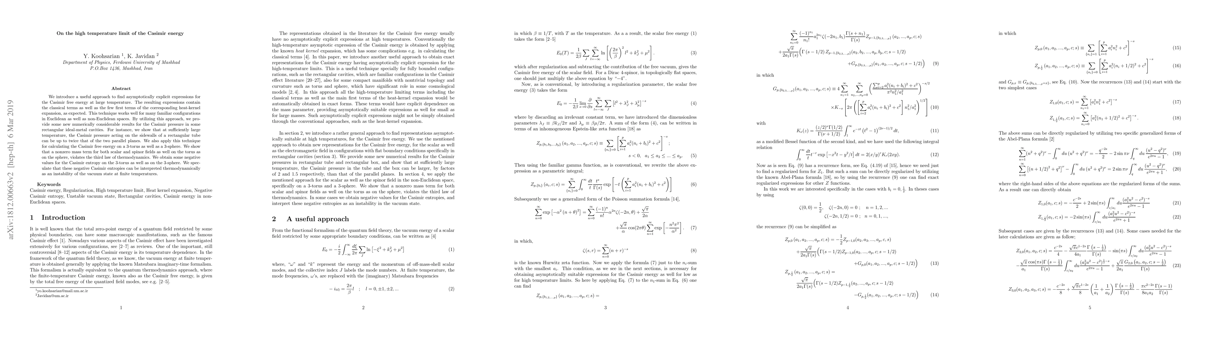 Thumbnail for On the high temperature limit of the Casimir energy