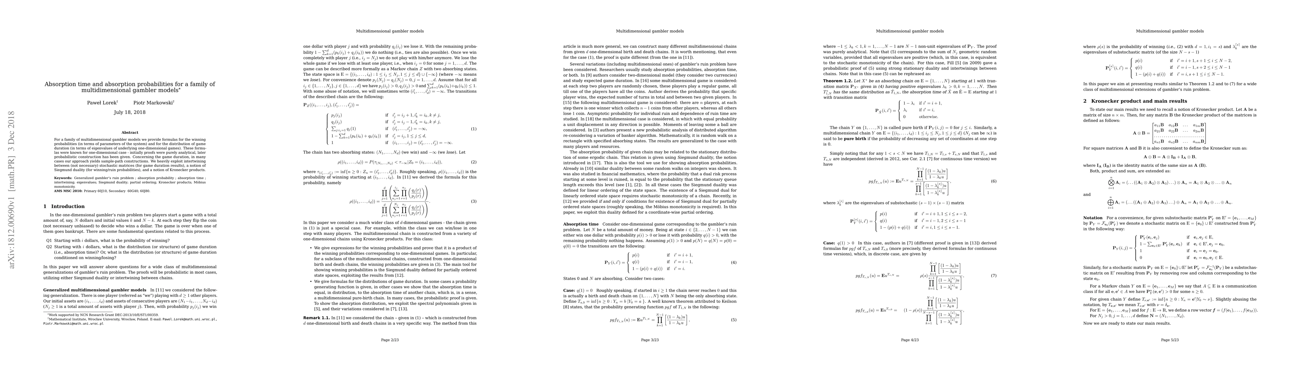 Thumbnail for Absorption time and absorption probabilities for a family of
  multidimensional gambler models