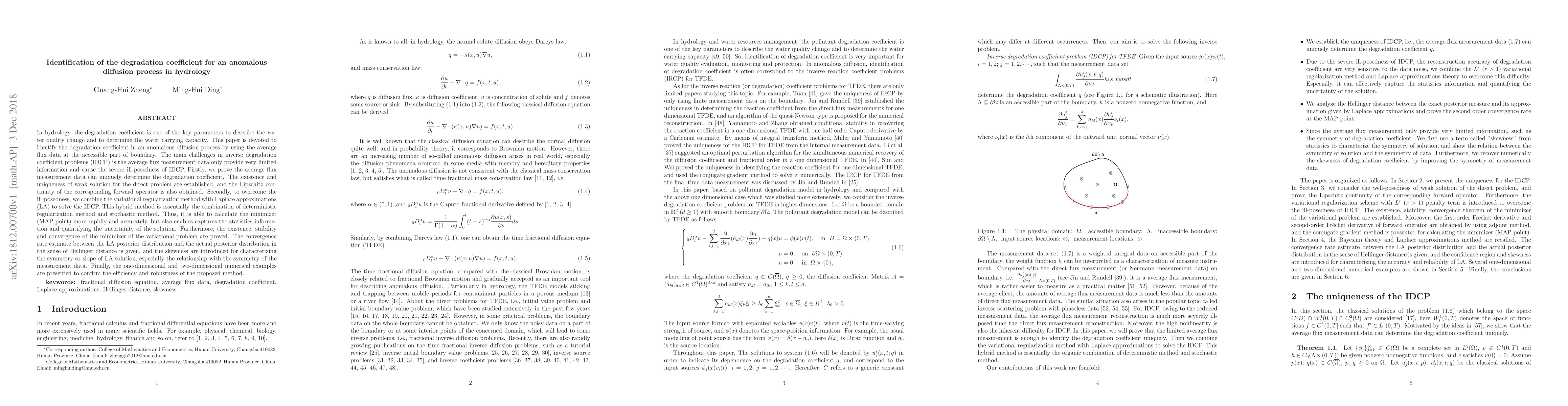 Thumbnail for Identification of the degradation coefficient for an anomalous diffusion
  process in hydrology