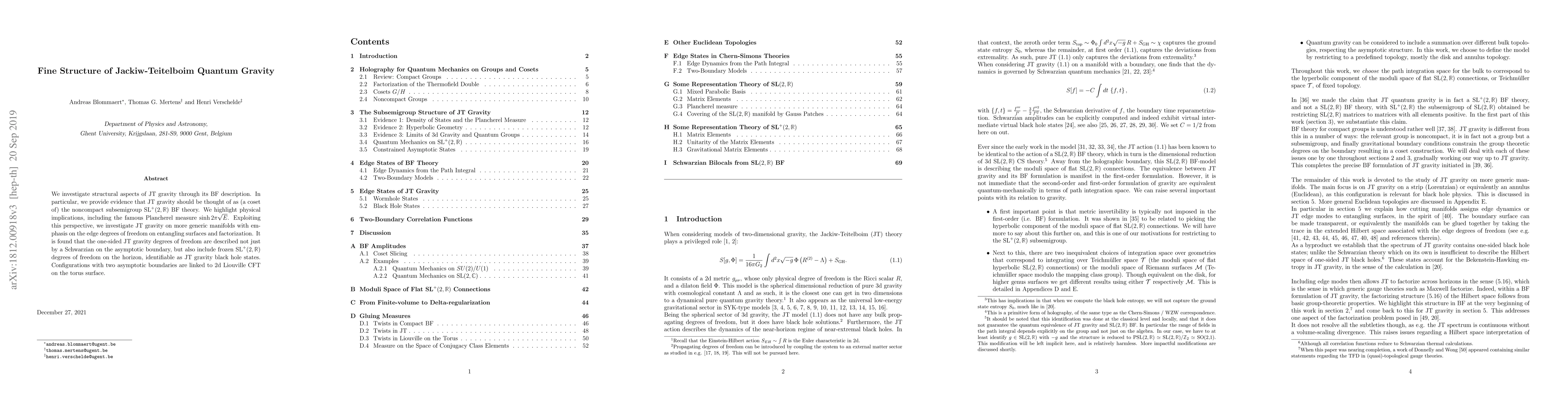 Thumbnail for Fine Structure of Jackiw-Teitelboim Quantum Gravity