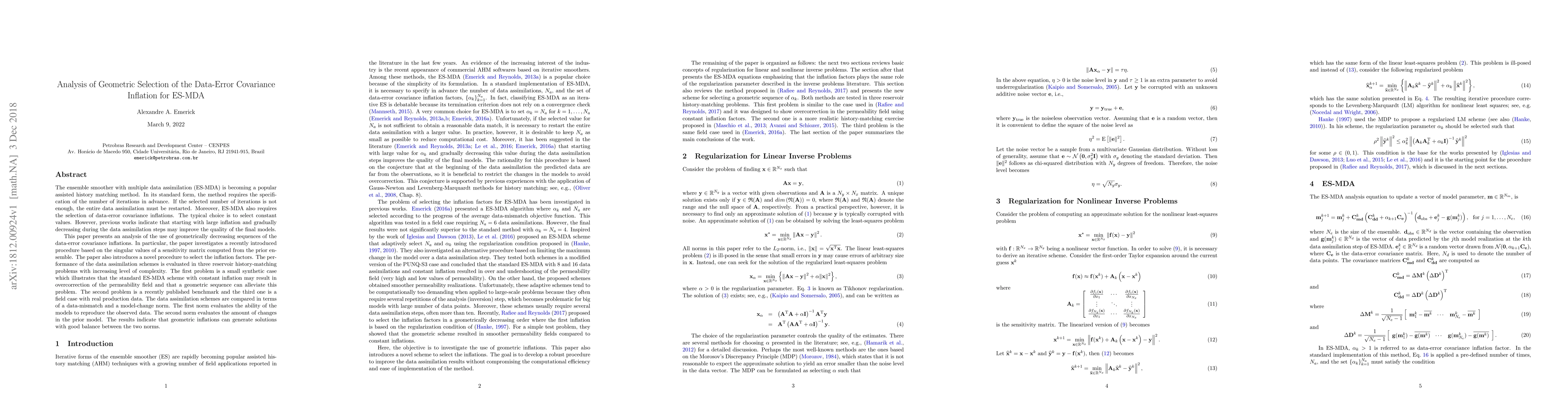 Thumbnail for Analysis of Geometric Selection of the Data-Error Covariance Inflation
  for ES-MDA